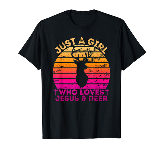 Girl Who Loves Jesus And Deer - Christian Woman T-Shirt