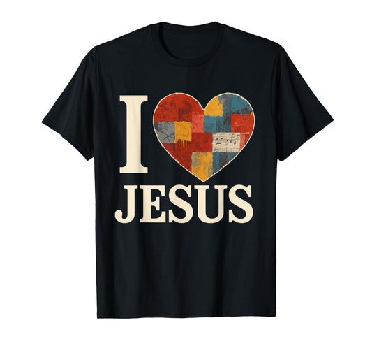 I Love Jesus Patchwork Graffiti Heart Christian Art T-Shirt