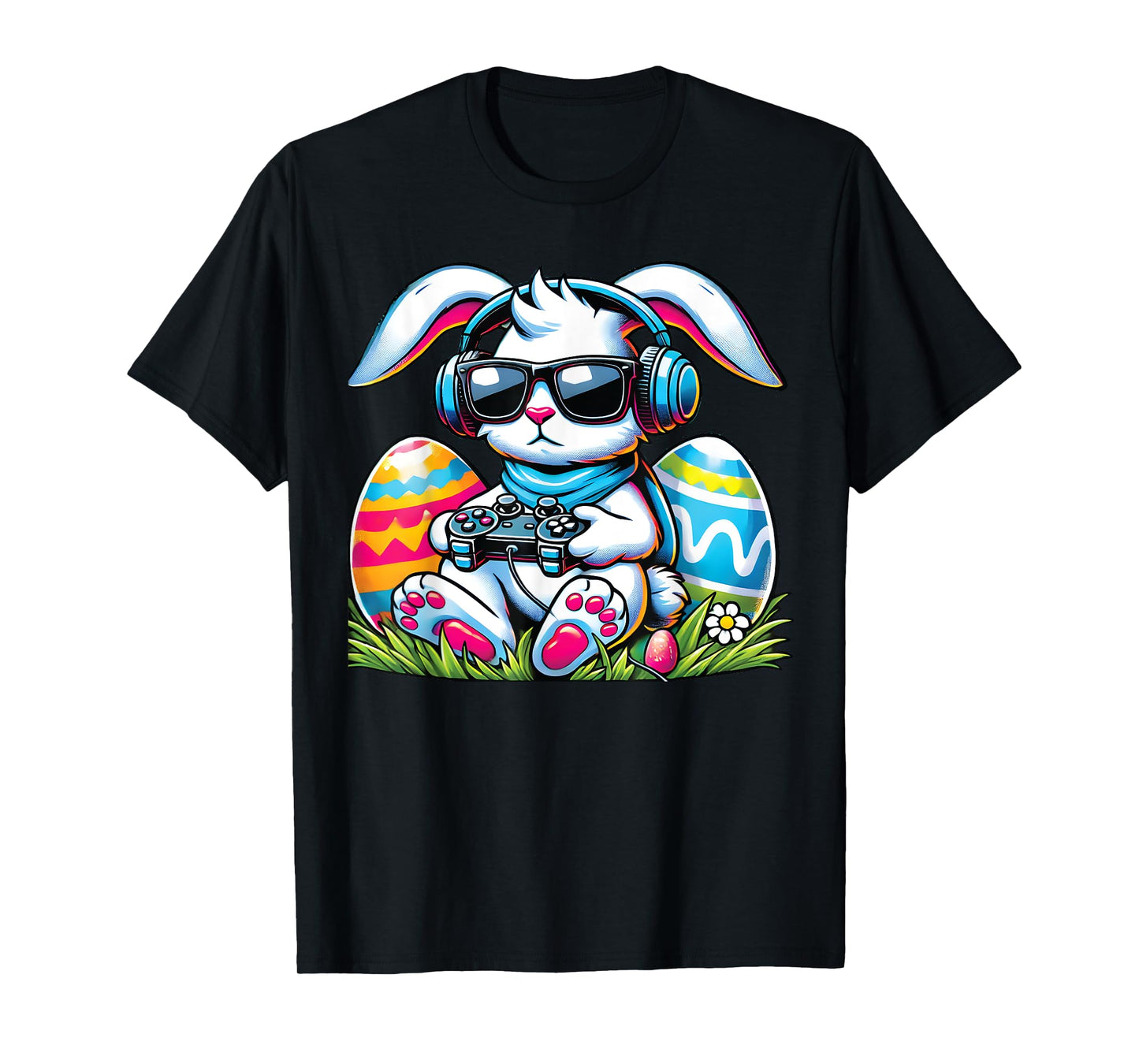 Happy Easter Bunny Playing Game Funny Boys Girls Kids Gamer T-Shirt