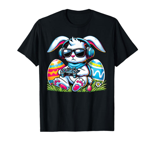 Happy Easter Bunny Playing Game Funny Boys Girls Kids Gamer T-Shirt