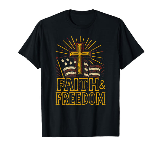 Patriotic Cross Faith Freedom Vintage Mens Christian T-Shirt