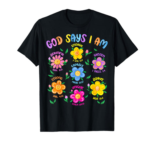 Floral God Says I Am Christian Bible Verse Jesus Kids Girls T-Shirt