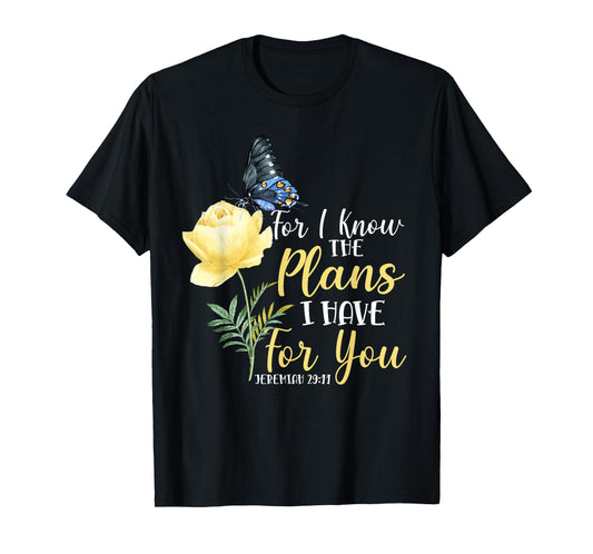 Christian Bible Verse Butterfly Rose Flower Jeremiah 29:11 T-Shirt