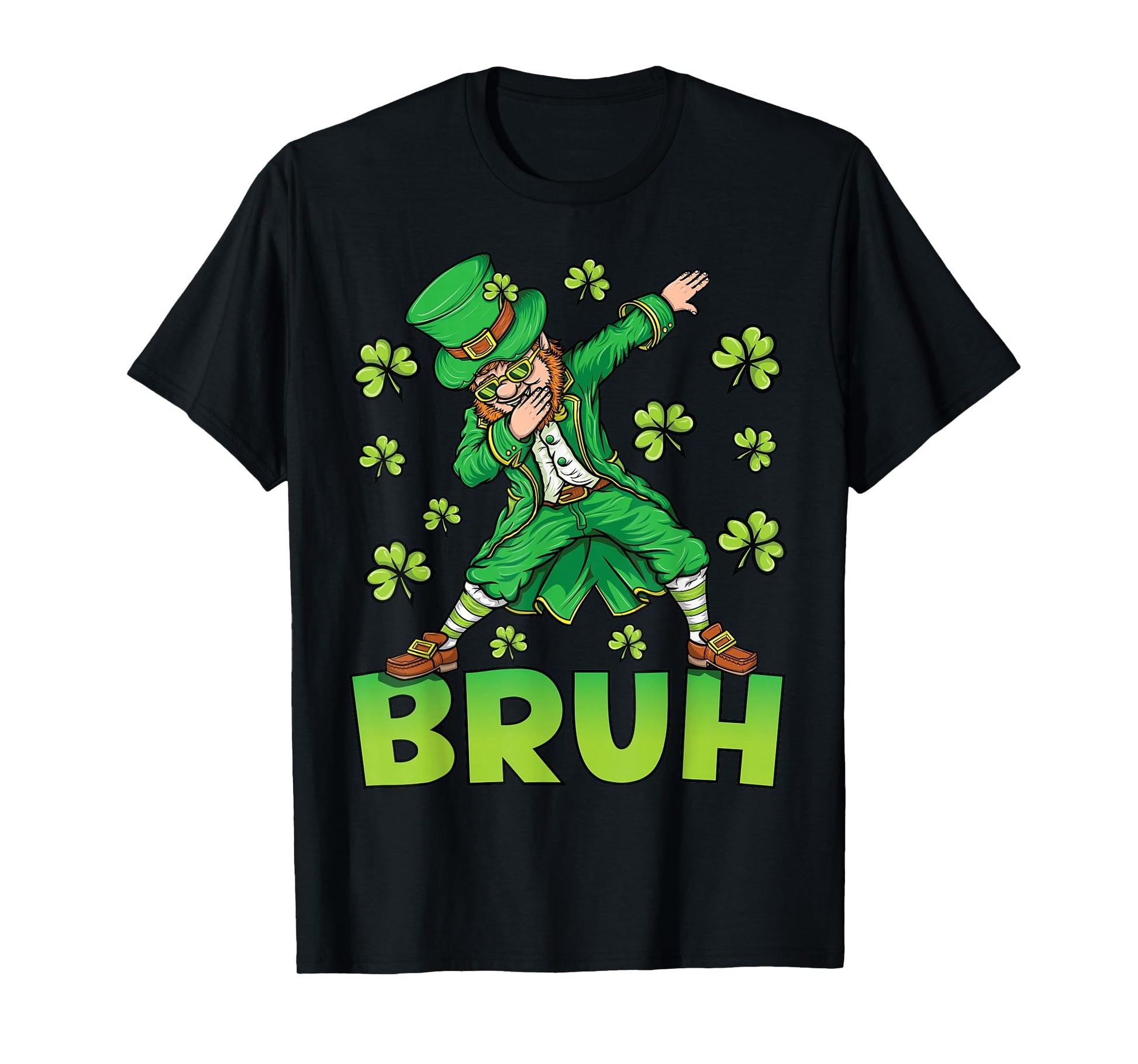 Funny St Patricks Day Dabbing Leprechaun Bruh T-Shirt - T-Shirt | Black