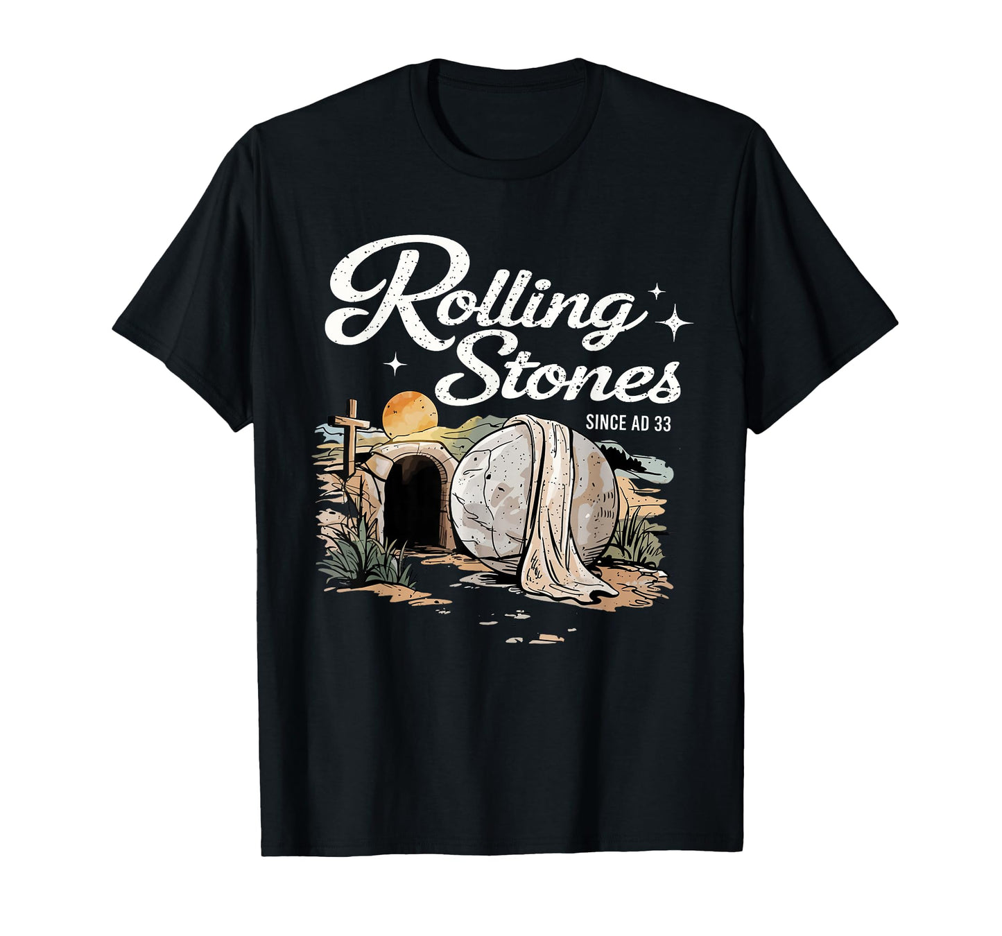 Resurrection Stone Graphic Design with Cross T-Shirt