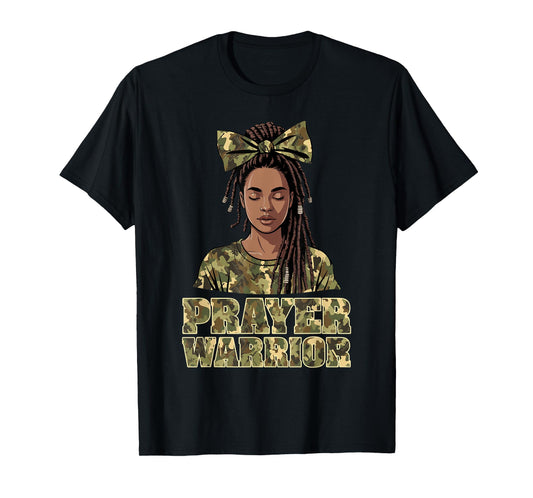 Prayer Warrior Locs Christian Black Woman Camo Bandana T-Shirt