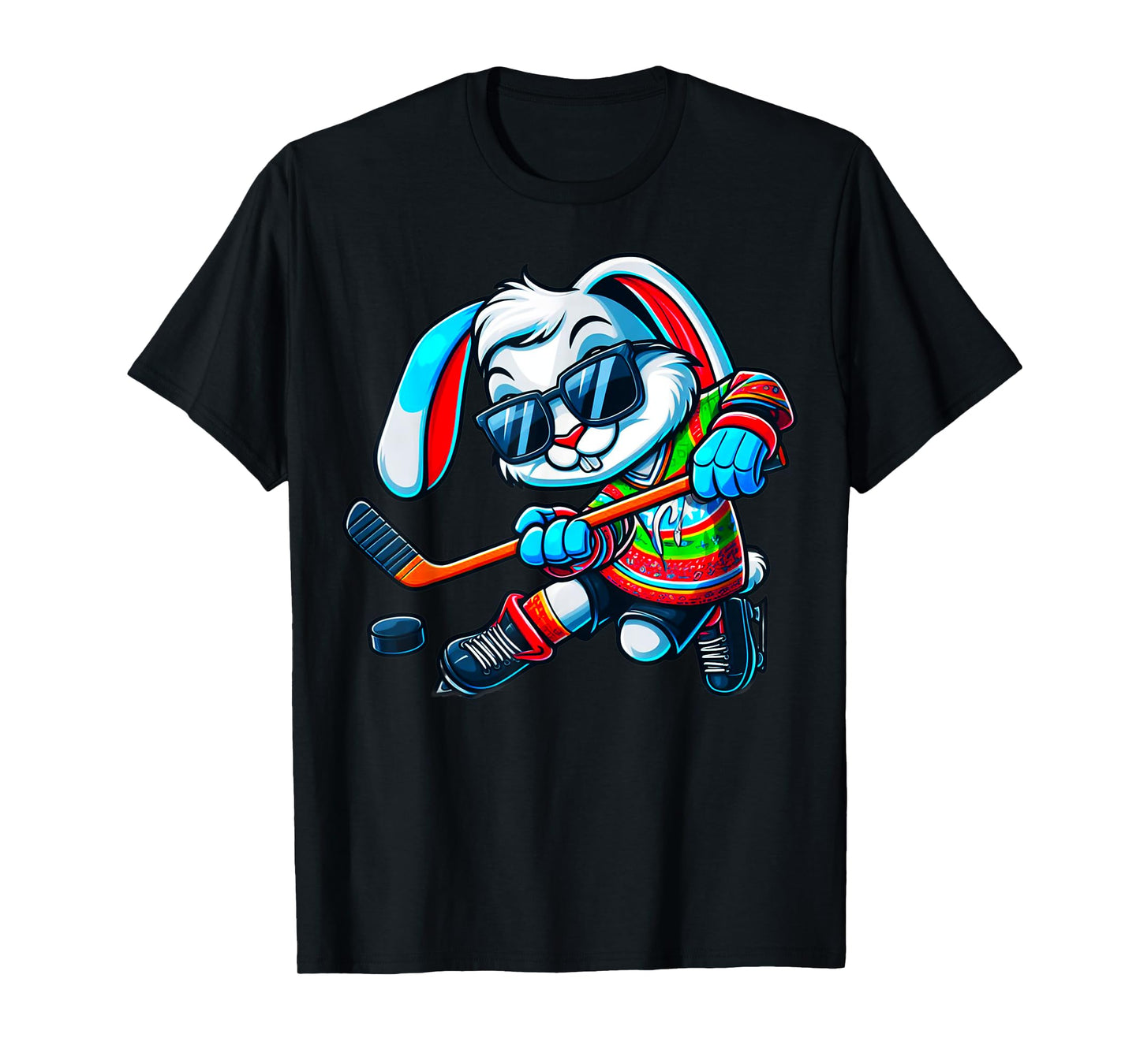 Easter Bunny Hockey Player Rabbit Egg Men Women Boys Kids T-Shirt