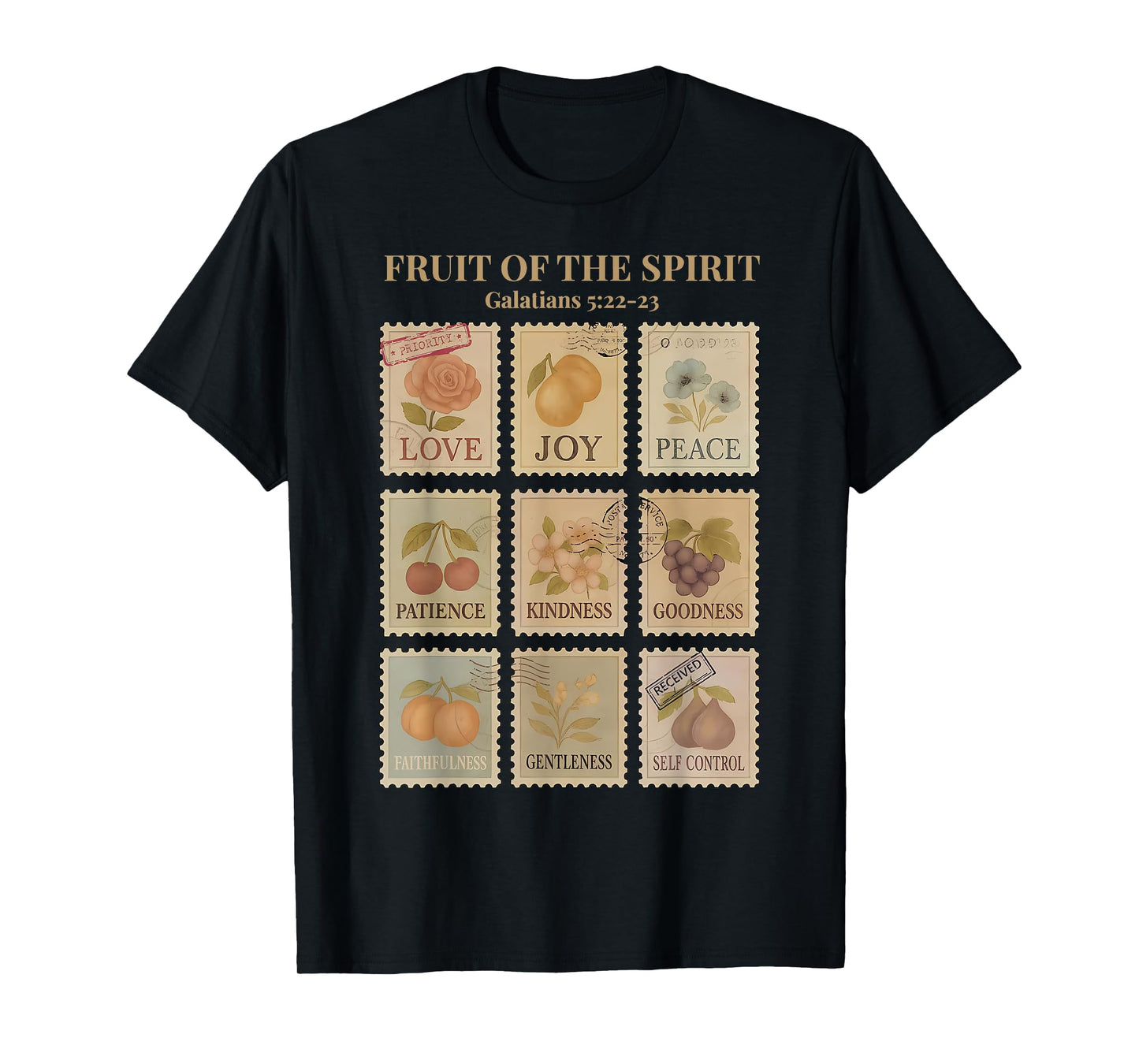 Fruit of The Spirit Vintage Stamp Christian Bible Verse T-Shirt