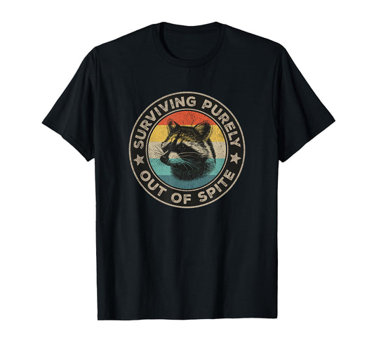 Surviving Purely Out Of Spite Funny Quote Retro Raccoon T-Shirt