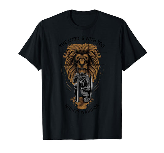 The Lord Is With You Mighty Warrior Christian Lion Graphic T-Shirt