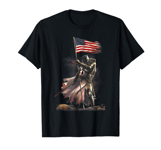 black - knight flag - veteran day - American flag T-Shirt
