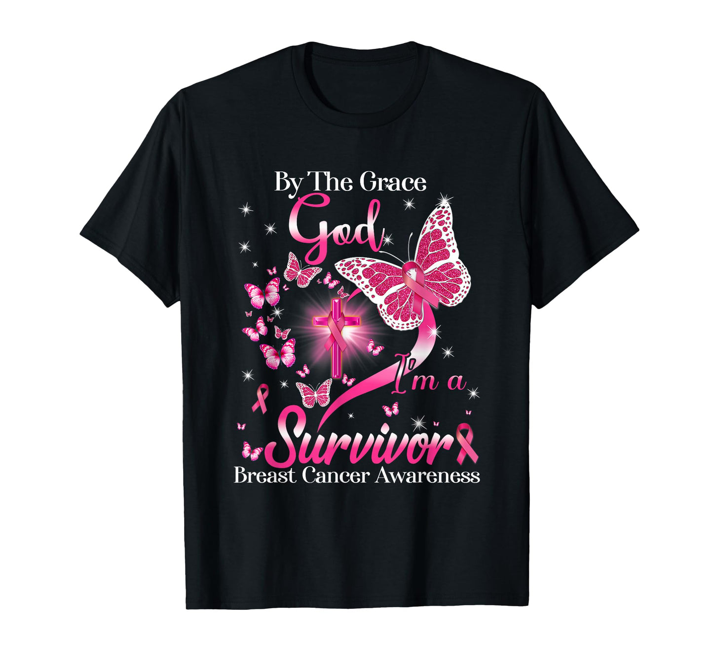 by The Grace God I'm A Survivor Breast Cancer Awareness T-Shirt