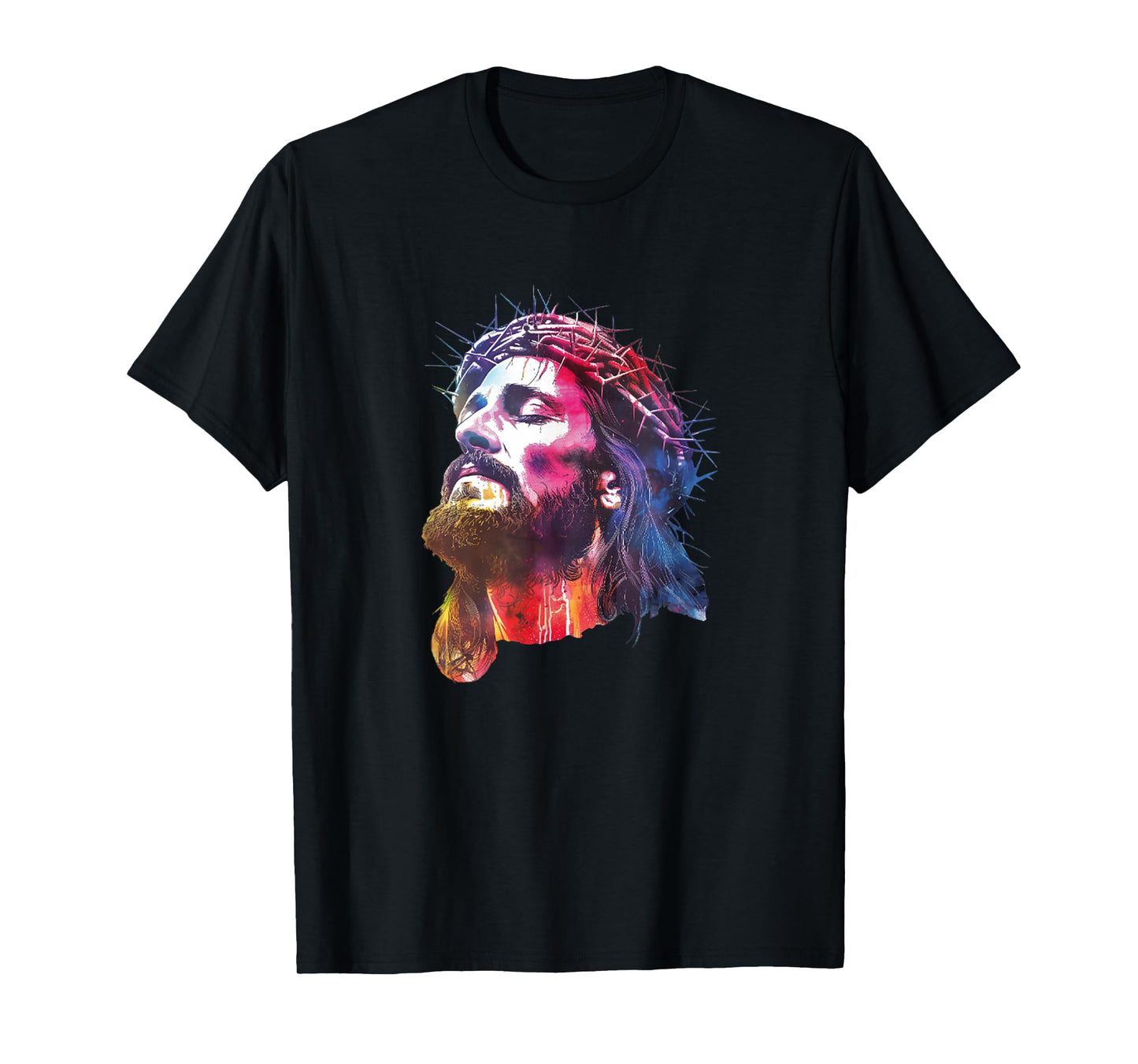 Face of Jesus Crown of Thorns Rainbow Christ Faith T-Shirt