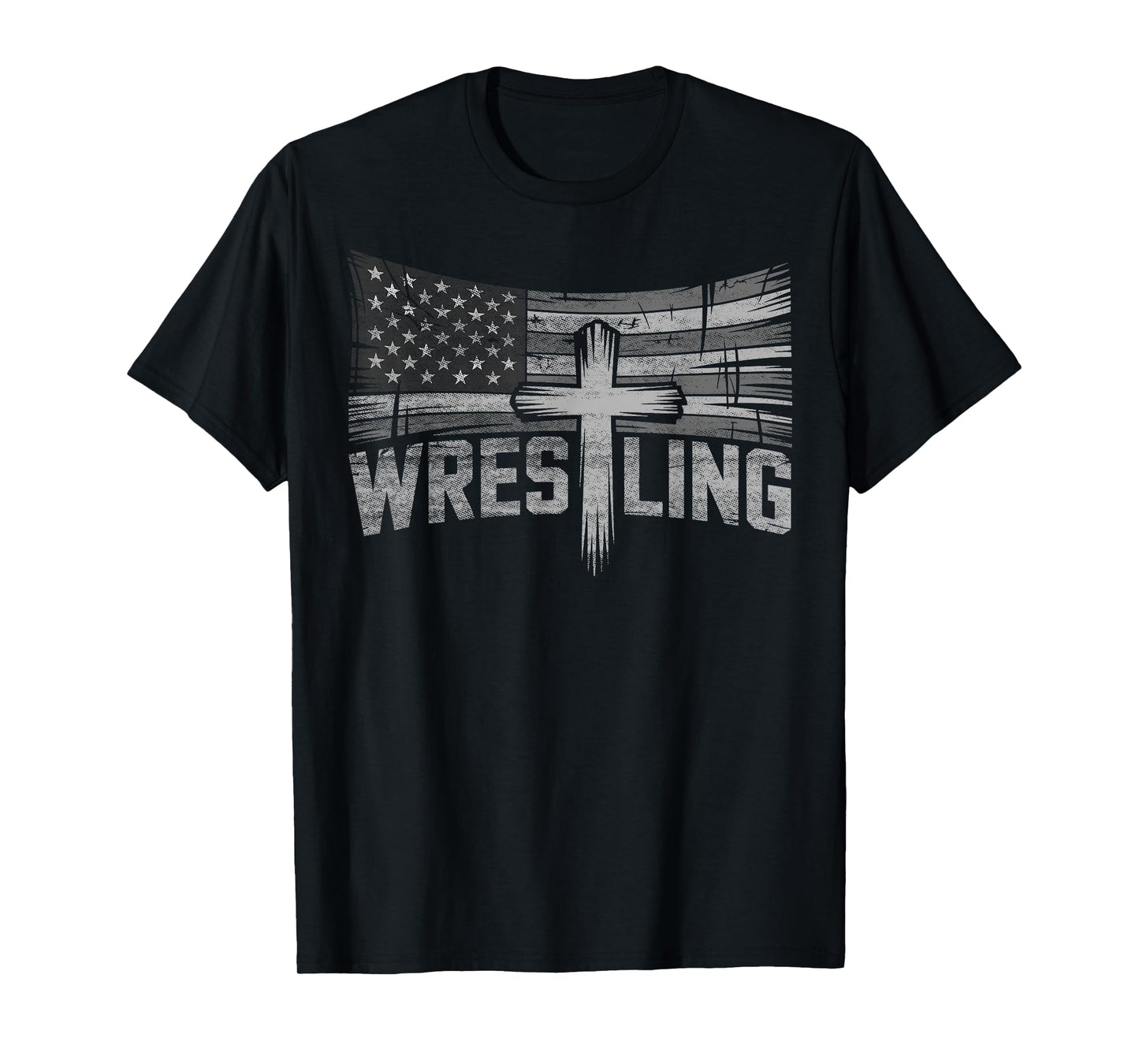 Vintage USA Flag Jesus Christ Christian Wrestling Wrestler T-Shirt