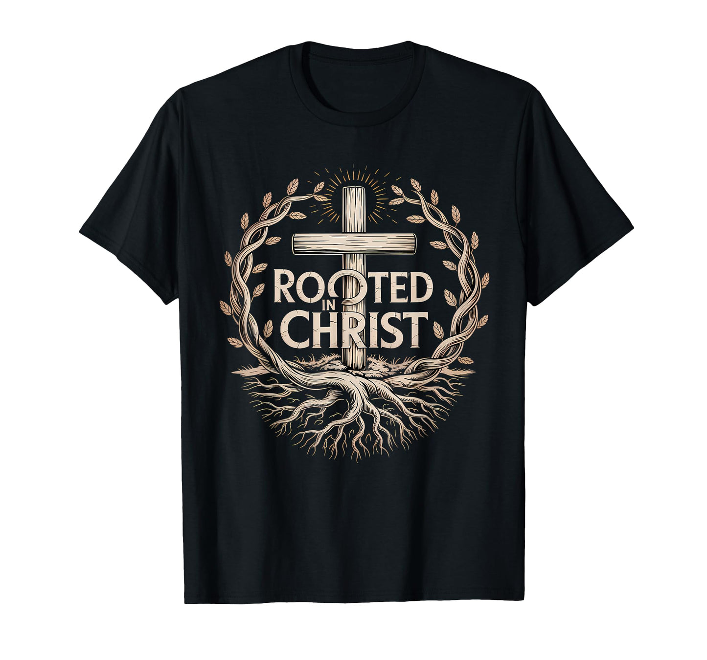 Rooted in Christ Christian Faith Jesus Cross T-Shirt