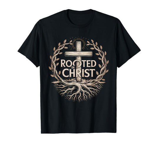 Rooted in Christ Christian Faith Jesus Cross T-Shirt