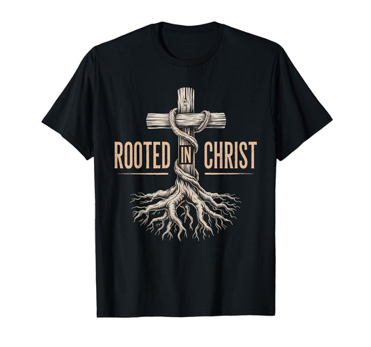 Rooted in Christ Jesus Christian Faith Cross T-Shirt