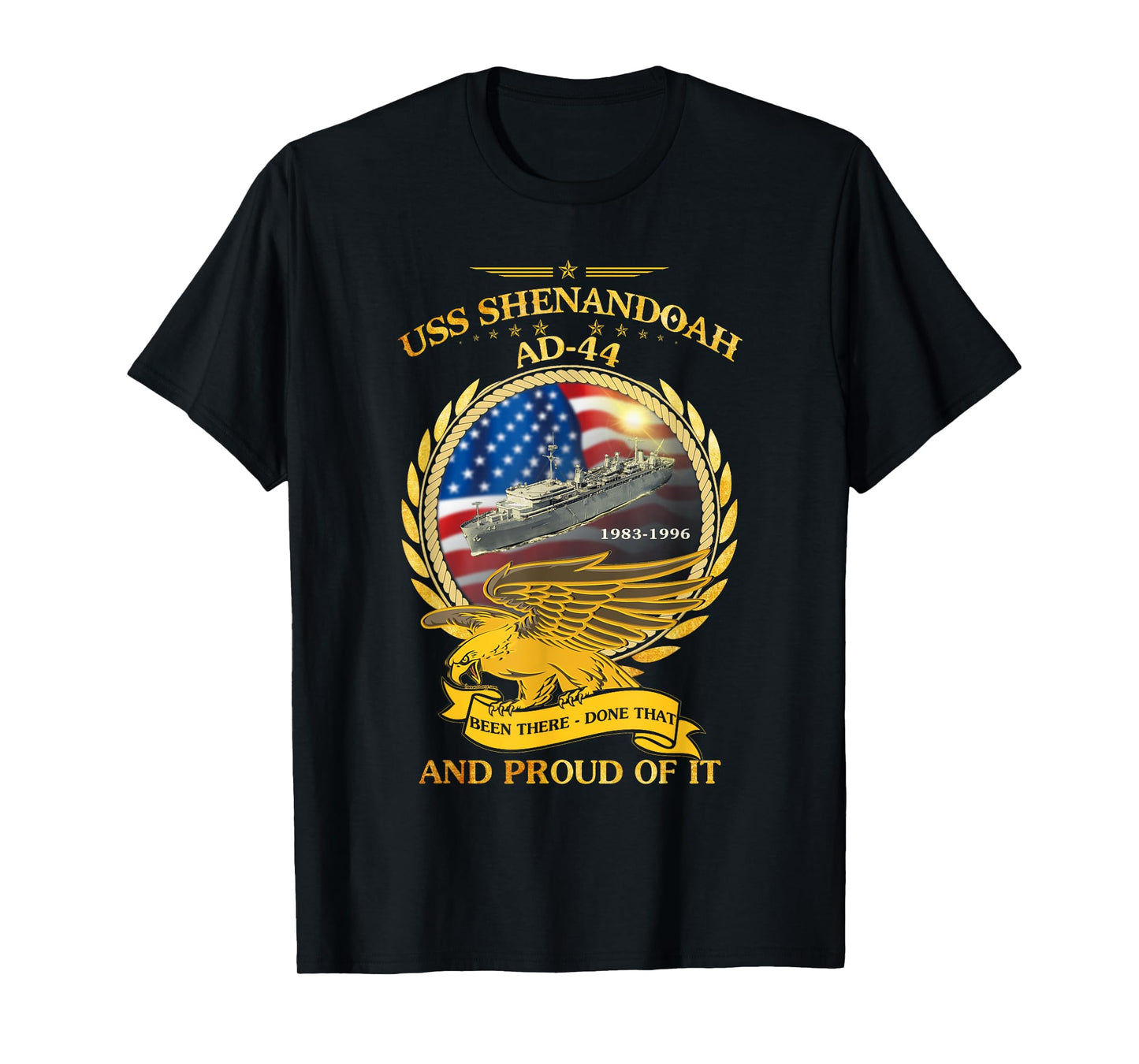 LoveUsNavy-2022 Unisex-Adults Classic Fit Black Small USS Shenandoah (AD-44) 1983-1996 Graphic T-Shirt
