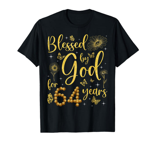 Butterfly Flower Blessed By God For 64 Years 64th Birthday T-Shirt
