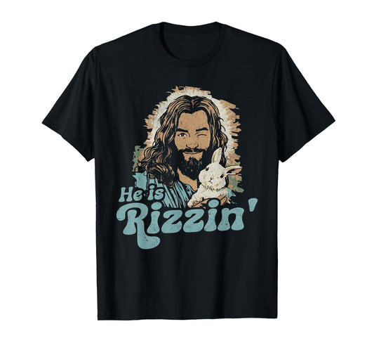 He Is Rizzin Funny Cute Jesus Bunny Easter Christian Men Boy T-Shirt