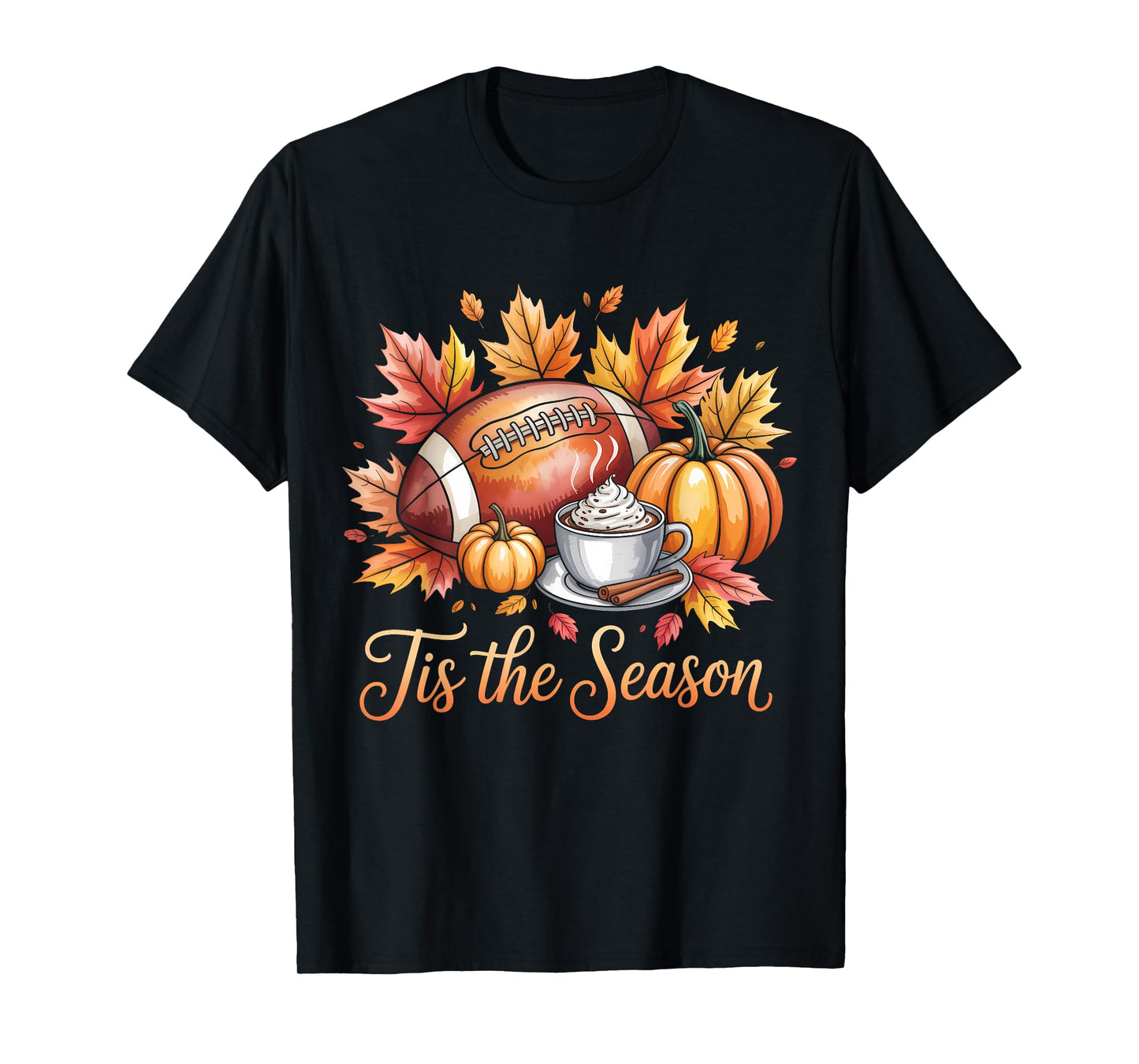 Pumpkin Spice Football Tis The Season Fall Thanksgiving T-Shirt