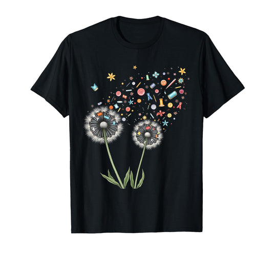 Cute Sewing Dandelion Flowers Quilting Quilter Sewer Tee T-Shirt