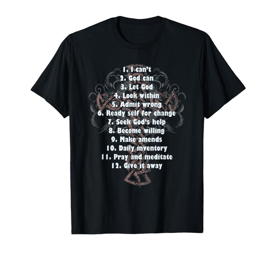 philosophy Celebrate Recovery Christian Cross 12 Step Guide Tee T-Shirt - Unisex, Black, Small, Short Sleeve, Classic Fit, Cotton 90% Polyester 10%