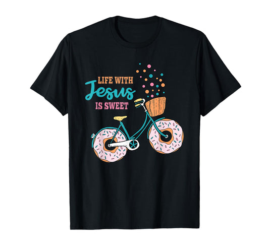 Life with Jesus is Sweet Funny Donut Christian T-Shirt
