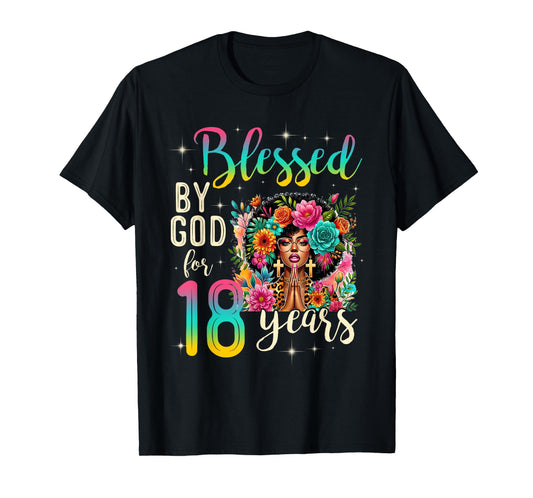 Black Girl Blessed by God for 18 Years Christian Birthday T-Shirt