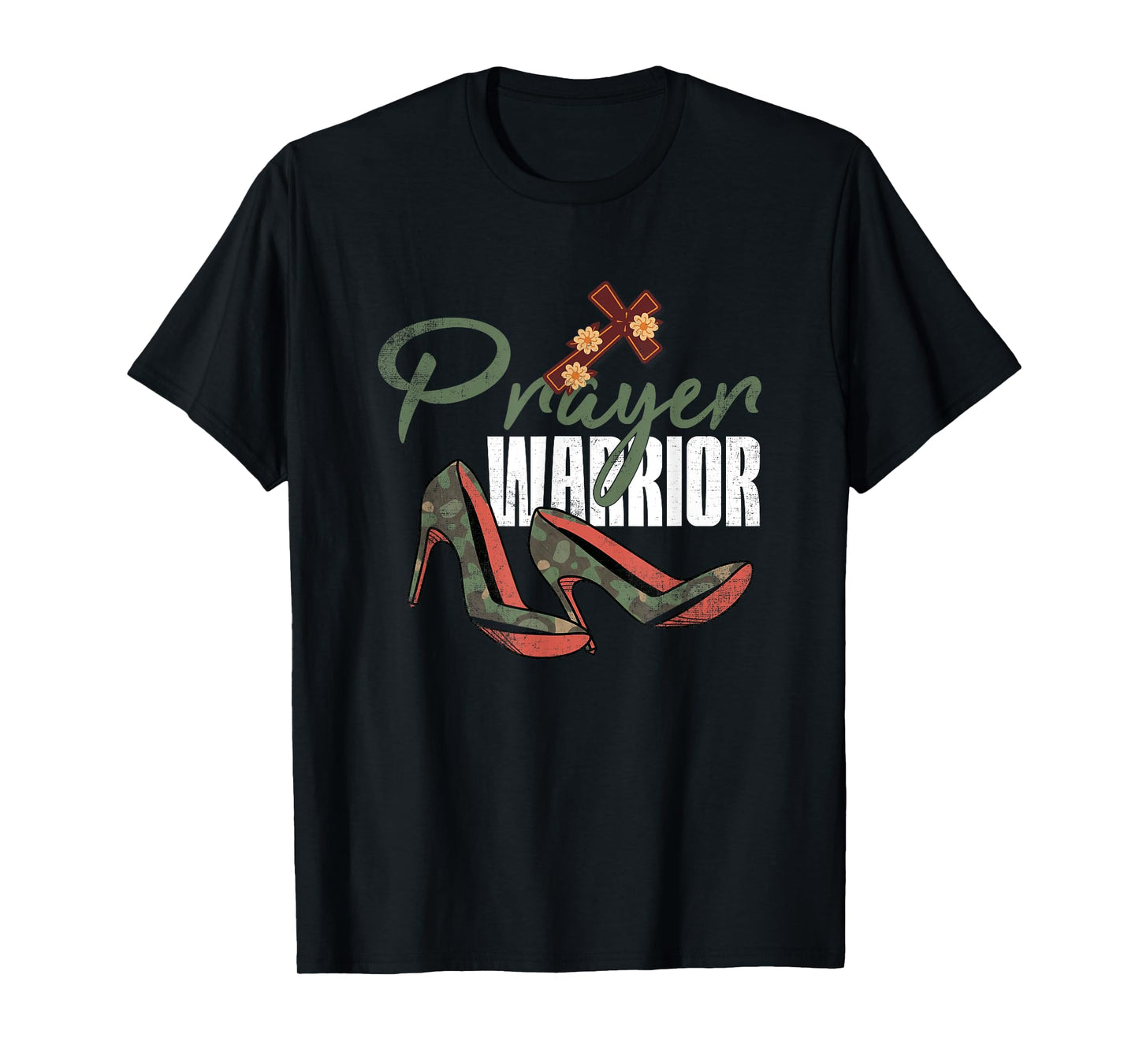 Prayer Warrior Camo Heels God Jesus Christian Faith T-Shirt