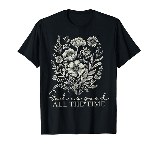 God Is Good All The Time Vintage Boho Floral Christian Jesus T-Shirt