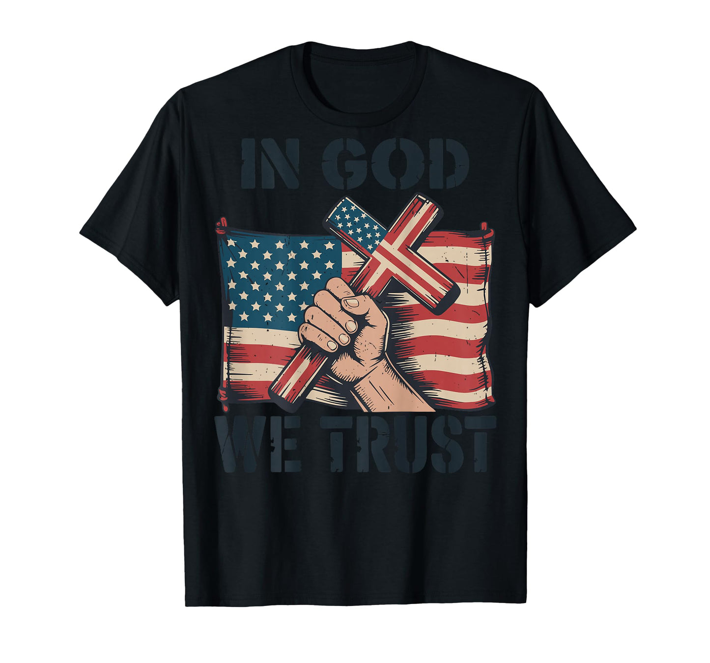 Mens in God We Trust Christian Patriotic Cross American Flag T-Shirt
