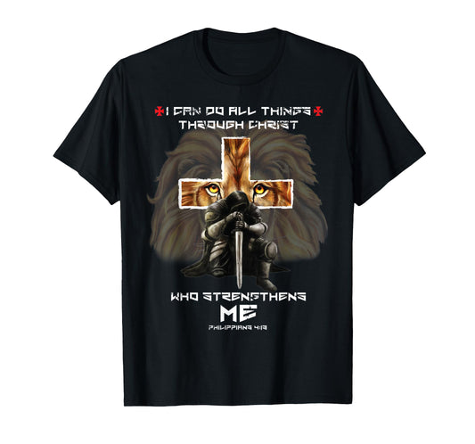Philippians 4:13 Christian Bible Verse Cross Lion Easter Top T-Shirt