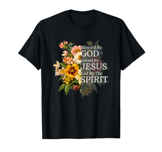 Blessed By God Loved By Jesus Vintage Wild Flower Christian T-Shirt