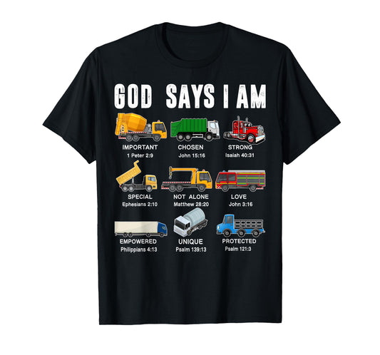 Toddler Boy God Says I Am Garbage Truck Fire Christian Jesus T-Shirt