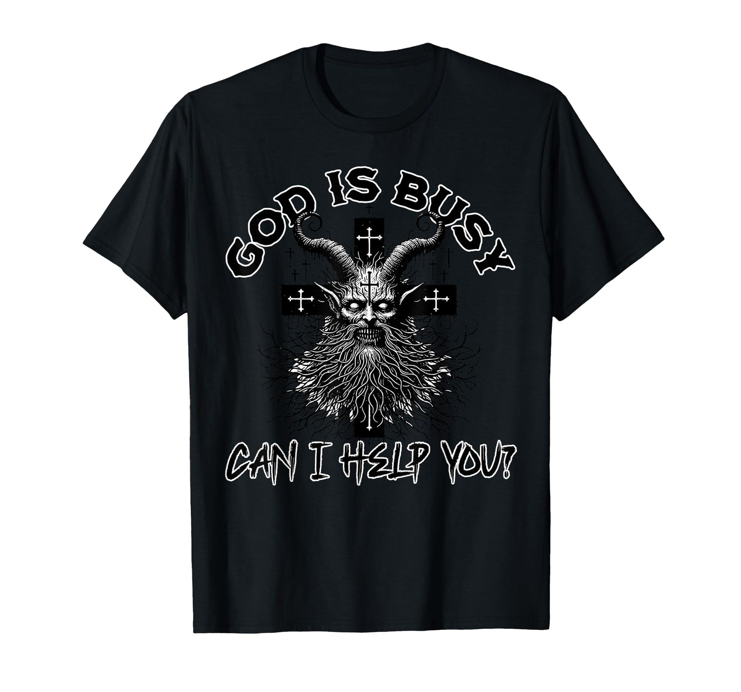 God Is Busy Can I Help You Occult Satanic Baphomet Goth T-Shirt