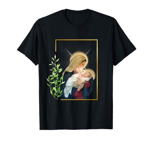 Blessed Holy Virgin Mary with Child Jesus - Rosary Catholic T-Shirt