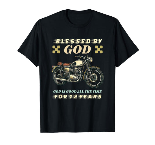 Blessed by God for 12 Years Old Motorcycle 12th Birthday Boy T-Shirt