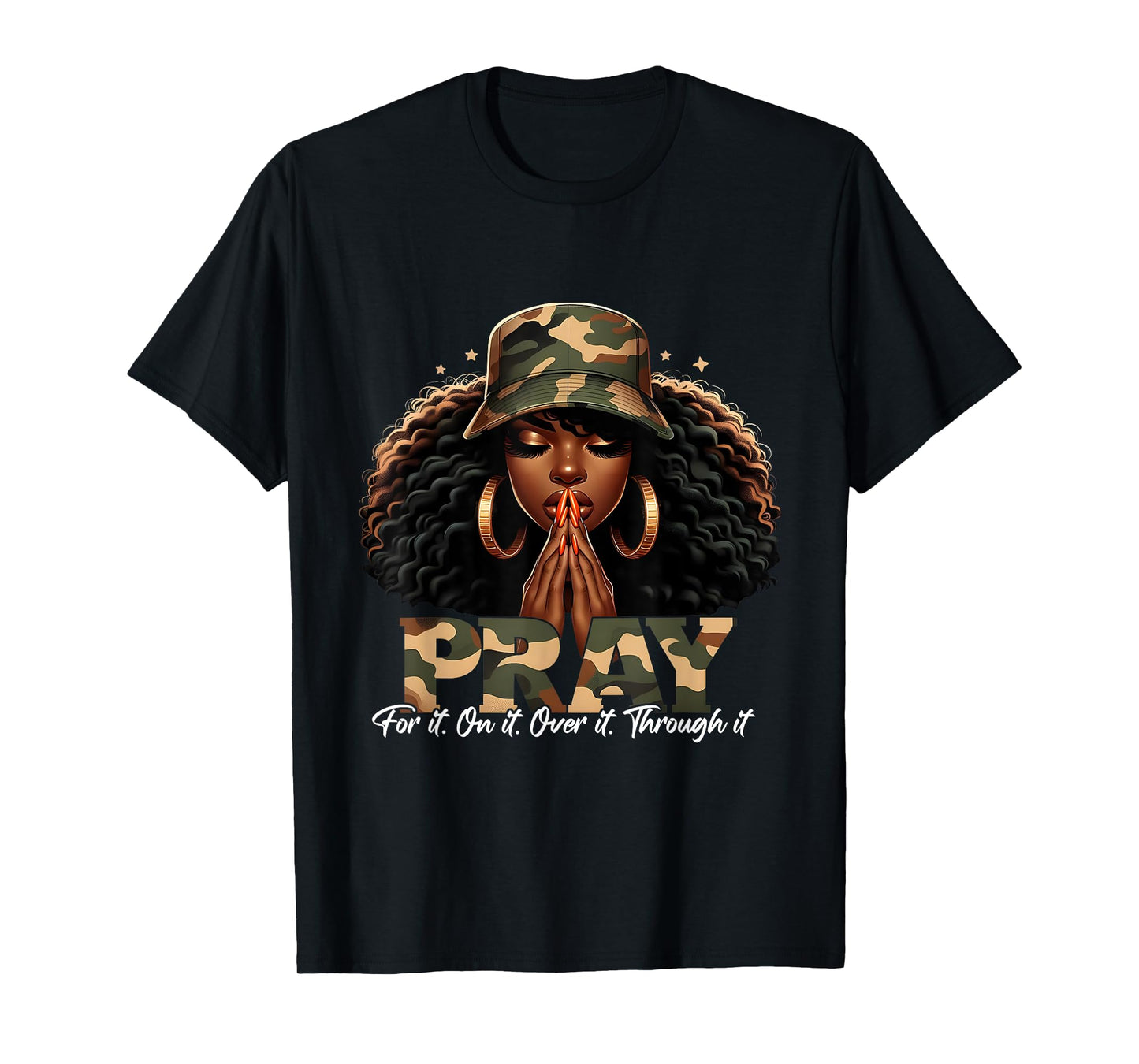 Faith Camo Pray Christian Inspirational Black Woman T-Shirt