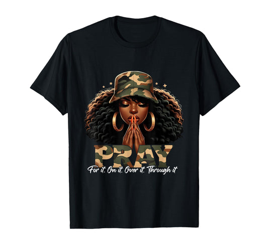 Faith Camo Pray Christian Inspirational Black Woman T-Shirt