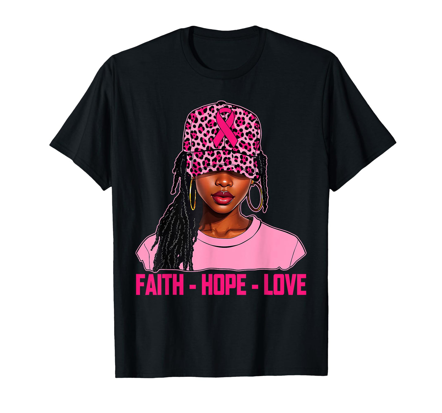 Faith Hope Love Black Women Afro Christian Breast Cancer T-Shirt