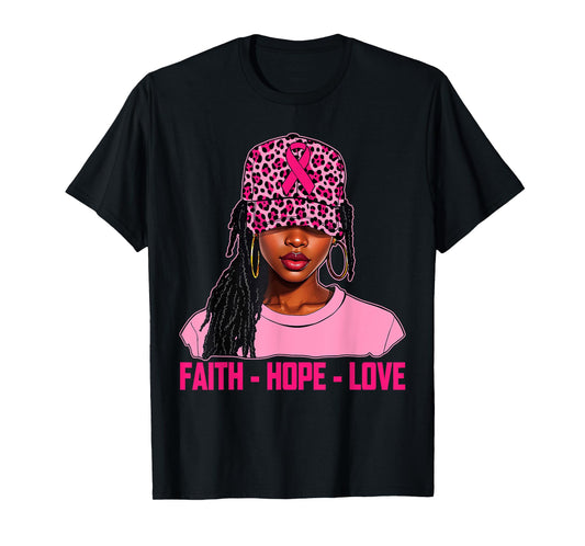 Faith Hope Love Black Women Afro Christian Breast Cancer T-Shirt