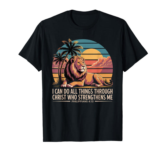 Christian Tshirt Philippians 4:13 Religious Lion Strengthens T-Shirt
