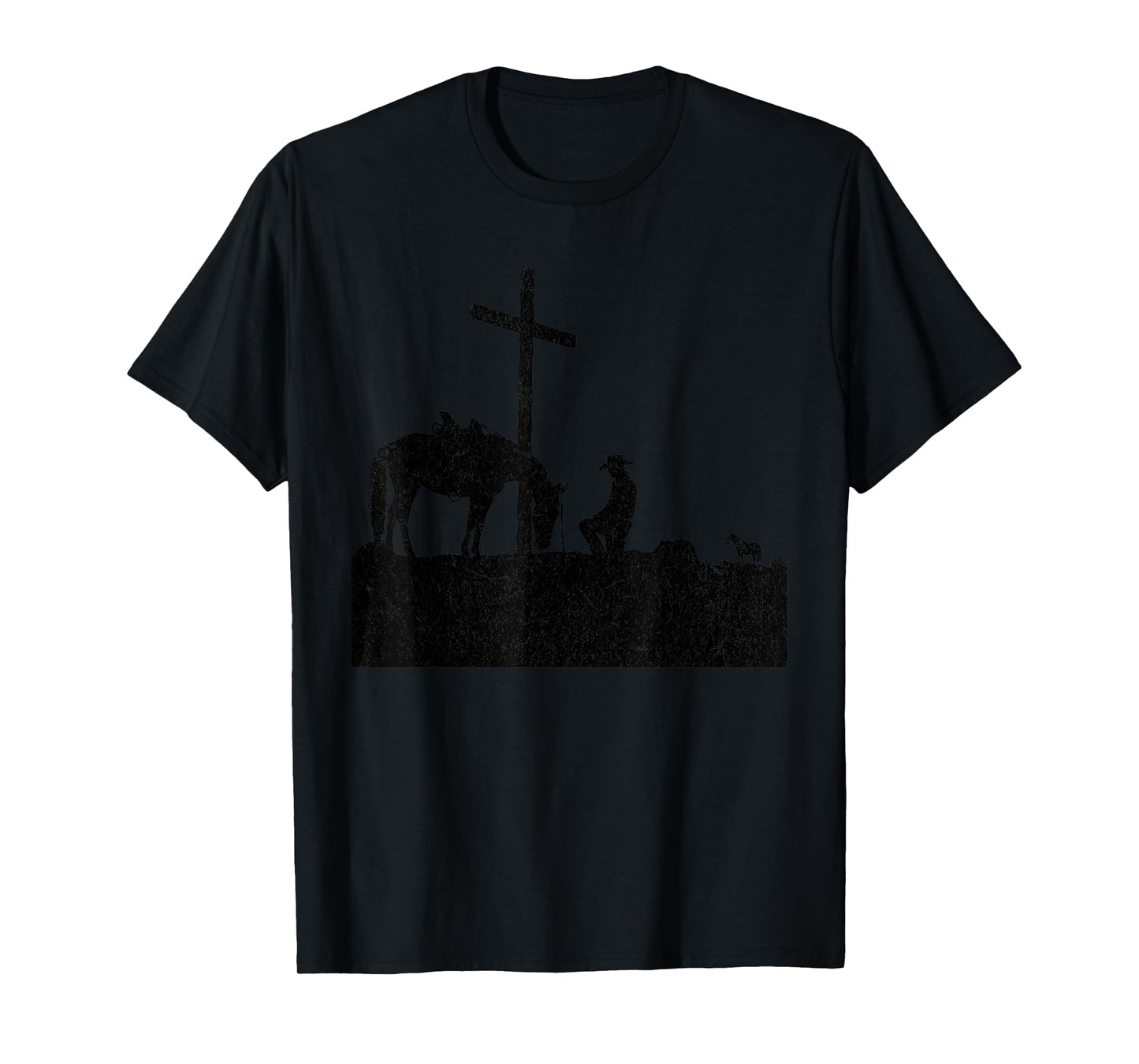 Cowboy Kneeling at Cross Western Jesus for Mens Faith T-Shirt
