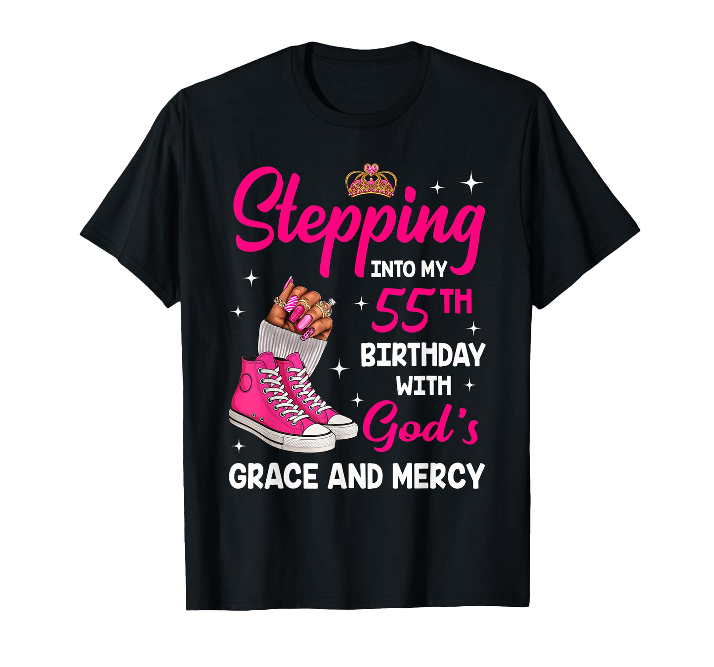 Stepping Into My 55th Birthday Afro Woman Melanin Queen T-Shirt