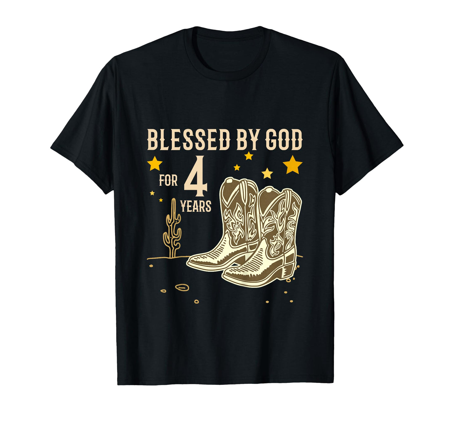 Kids Vintage Blessed by God for 4 Years Cowboy 4th Birthday Boy T-Shirt
