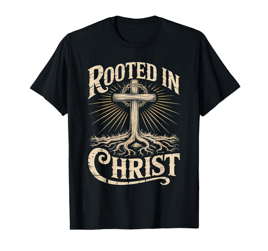 Rooted in Christ Jesus Christian Faith Cross T-Shirt
