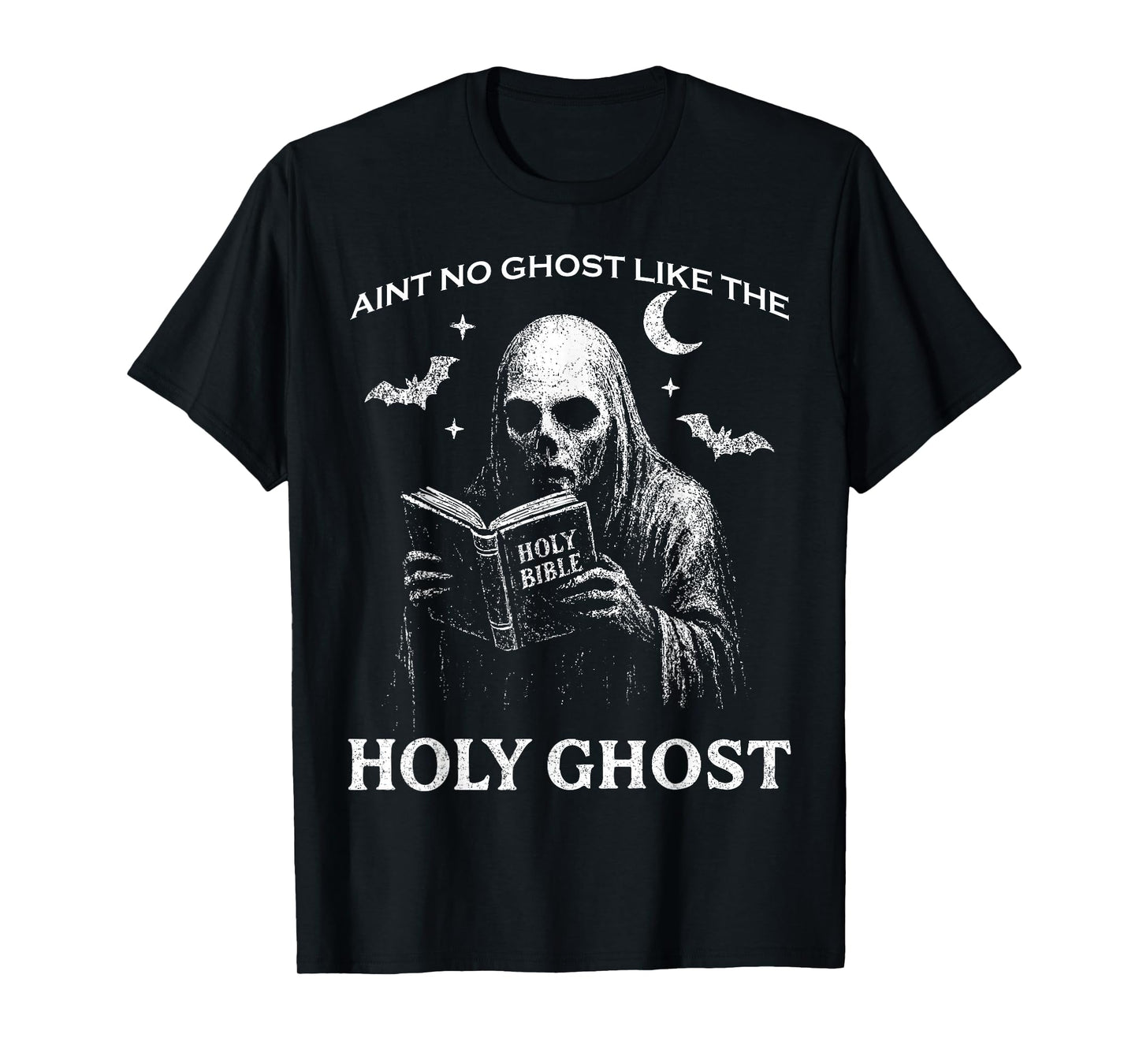 Holy Ghost Creepy Realistic Distressed Halloween Bible Shirt T-Shirt