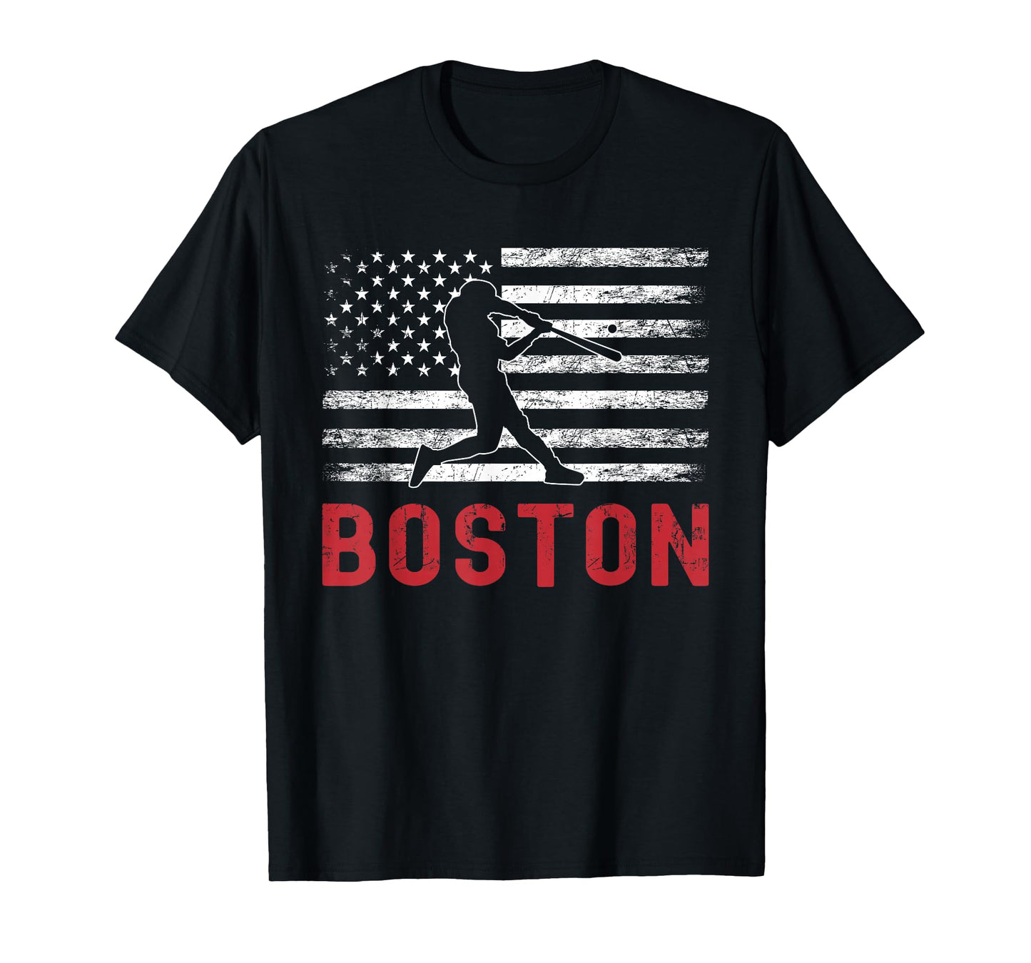 Boston Massachusetts American Flag Baseball Weathered T-Shirt