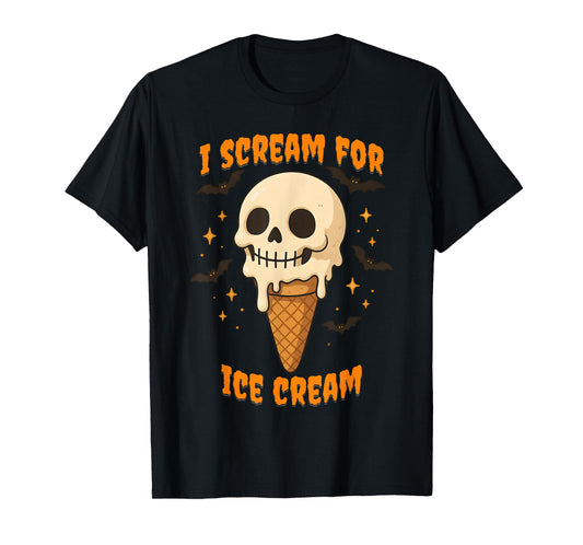 Halloween I Scream for Ice Cream Cone Skull T-Shirt